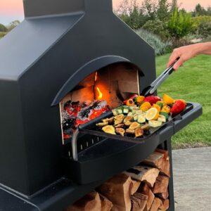 cooking on outdoor fireplace