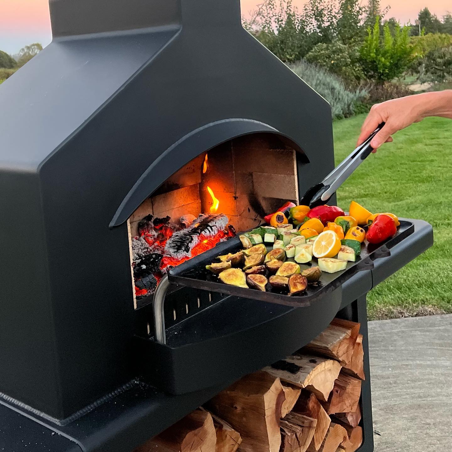 cooking on outdoor fireplace